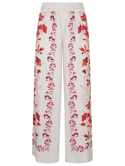La Doublej La Double J Wide-leg Floral Print Silk Trousers In White