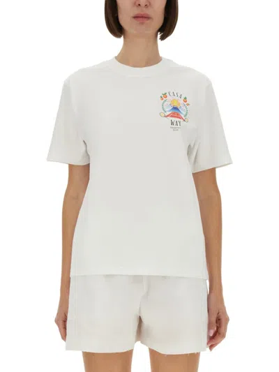 Casablanca Crew Neck Cotton T-shirt With Graphic Print