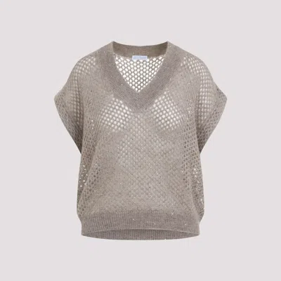 Brunello Cucinelli Open Knit Mohair Blend Sweater