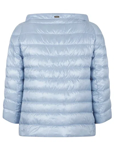 Herno Quilted Button Lightweight Padded Shiny Jacket In Blue