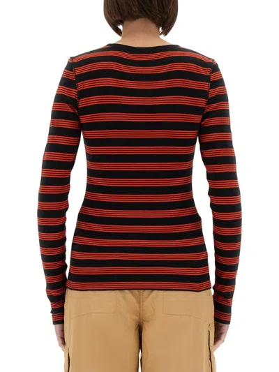 Ganni Fitted Long-sleeved T-shirt With Bold Striped Pattern In Multi