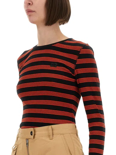 Ganni Fitted Long-sleeved T-shirt With Bold Striped Pattern In Multi