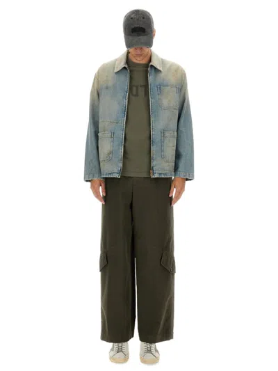 Golden Goose Light Blue Zip-fastening Shirt With Utility Pockets In Blue