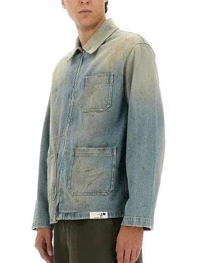 Golden Goose Light Blue Zip-fastening Shirt With Utility Pockets In Blue