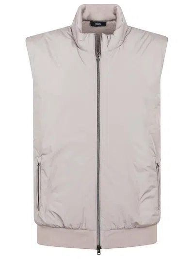 Herno Tailored Grey Cotton Waistcoat With High Collar In Gray