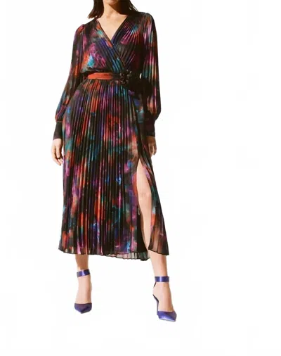 Joseph Ribkoff Pleated Wrap Midi Dress In Black Multi In Black