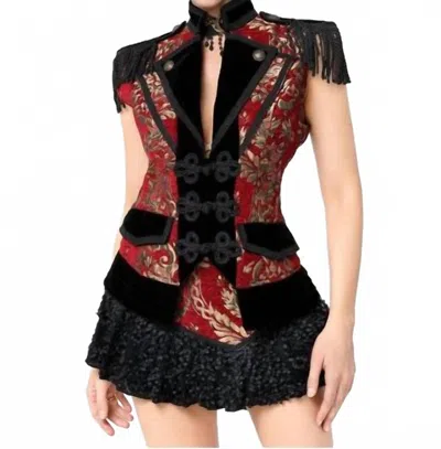 Pentagramme Baroque Style Jacquard Tail Coat Vest In Red