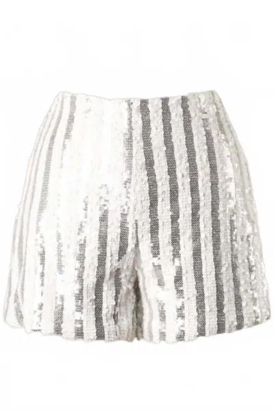 Saints & Hearts Charlotte Striped Sequins Shorts In White/silver