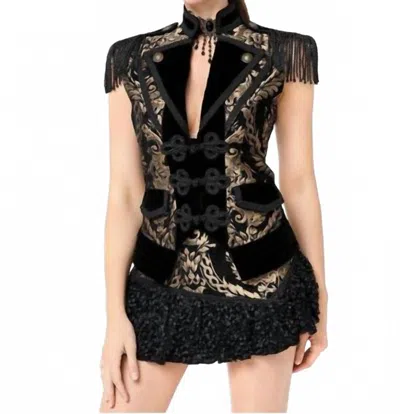 Pentagramme Baroque Style Jacquard Tail Coat Vest In Gold
