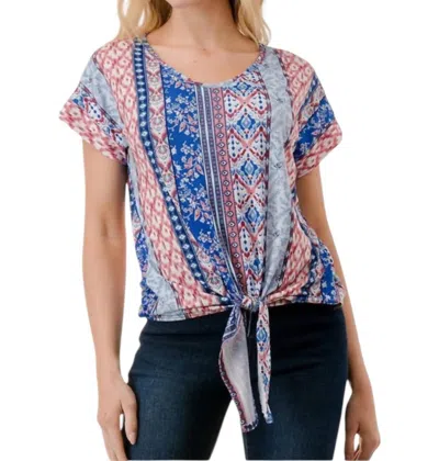 Vava Camile Front Tie Top In Blue Ethnic In Brown