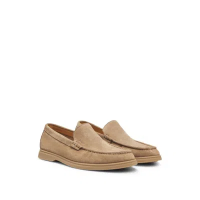 Hugo Boss Suede Loafers With Contrast Outsole In Neutral
