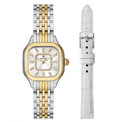 Michele Meggie Two Tone 18k Gold Plated Diamond Dial Watch Gift Set