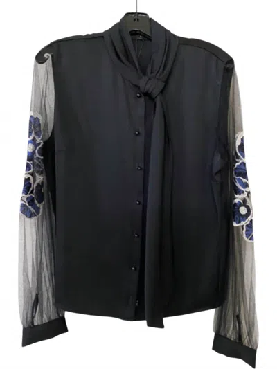 Hilton Hollis Women's Lurex Fiore Tulle Shirt In Black/navy In Black