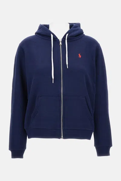 Polo Ralph Lauren Textured Cable Knit Cotton Sweatshirt With Zip Fastening In Blue