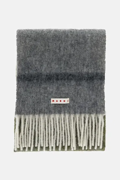 Marni Long Color-block Scarf With Fringed Ends In Gray