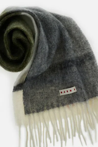 Marni Long Color-block Scarf With Fringed Ends In Gray