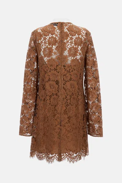 Self-portrait Womens Tan Lace Bow-embellished Woven Mini Dress