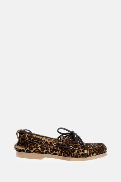 Golden Goose Boat Mocassin Horsy Leopard Upper With Accessories In Brown