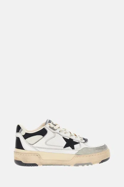 Golden Goose Forty2 Leather Sneakers With Black Star And Heel Tab In Neutral