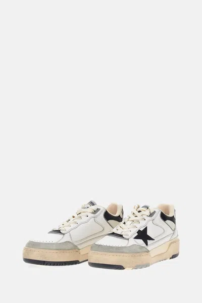 Golden Goose Forty2 Leather Sneakers With Black Star And Heel Tab In Neutral