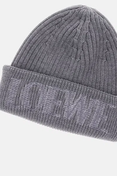 Loewe Embroidered Wool Beanie In Gray