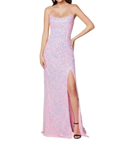 Primavera Strap Back Sequin Fitted Gown In Baby Pink In Pink