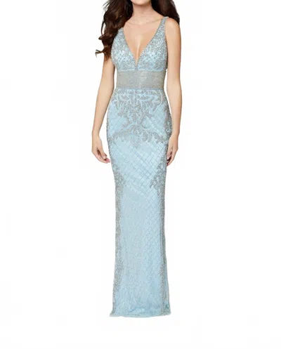 Primavera Shiny Prom Gown In Powder Blue In Blue