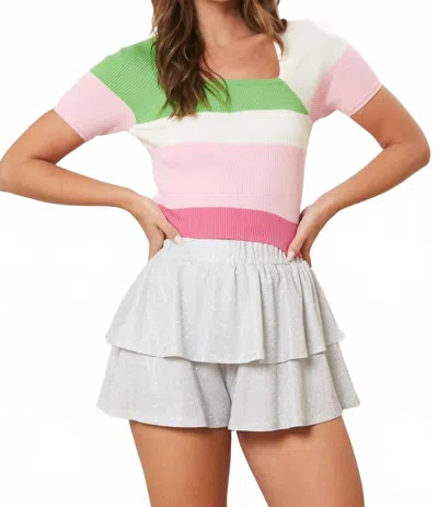 Peach Love Pippy Ribbed Sweater Top In Pink Multi