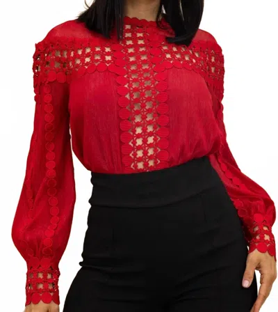 Valentine Bree Crochet Detailed Cut Out Blouse Bodysuit In Red