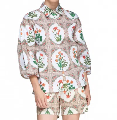 Vilagallo Puff Sleeve Floral Printed Shirt In Multi In Brown