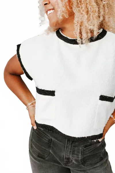Lalavon Delco Tweed Textured Blouse In Ivory