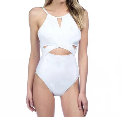 La Blanca Island Goddess High Neck Cut Out One Piece Swimsuit In Lab White In White