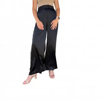 Glam Our High Waisted Wide-legged Black Silk Pants In Black