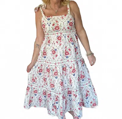 Polagram Fields Of Bloom Midi Dress In Cream/red