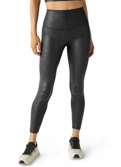 Beyond Yoga Leatherette High Waisted Midi Legging In Black Leatherette Foil
