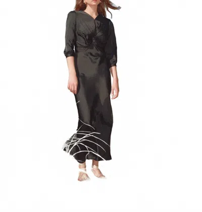 Mima Rosso Twist Front Silky Maxi Dress In Black