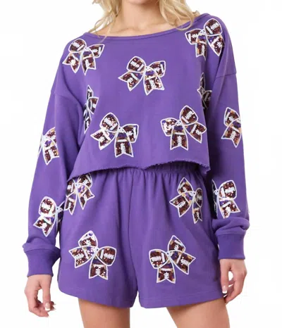 Peach Love Game Day Ribbon Sequin Embroidery Sweatshirts In Purple