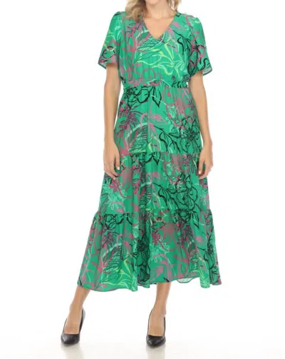 Joseph Ribkoff Floral Print Tiered Maxi Dress In Green/multi In Green
