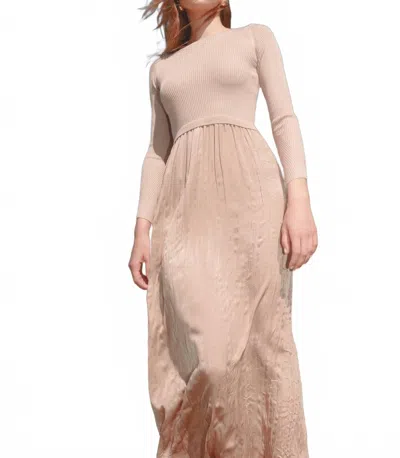 Mima Rosso Knit Top Contrast Fabric Maxi Dress In Tan