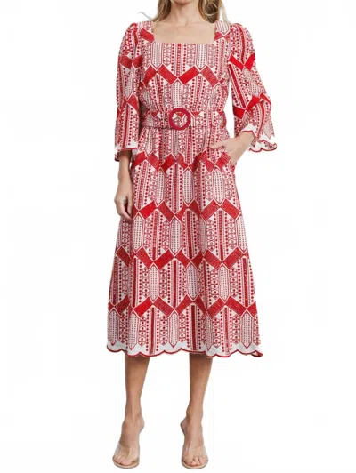 Ciebon Ninita Embroidered Cotton Blend Midi Dress In Red