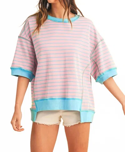 Shewin Cotton Candy Striped Oversized Tee In Pink/aqua