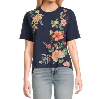 Johnny Was Floral-embroidered Cotton T-shirt In Blue
