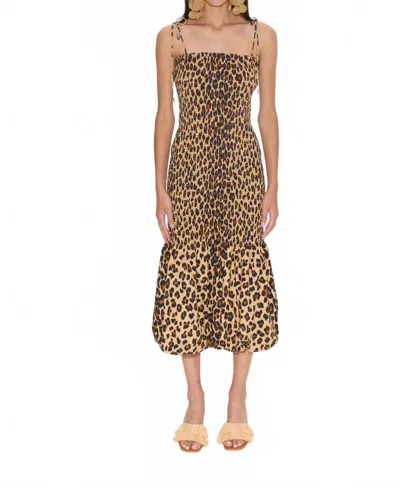 Simon Miller Canto Smocked Poplin Dress In Leopard In Brown