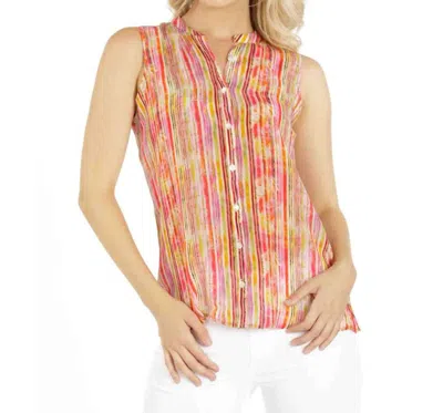 Apny Button Up Top Tank In Yellow Multi In Pink