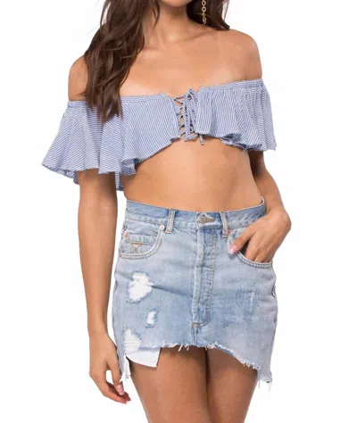 Blue Life Melanie Off The Shoulder Lace Top In Denim Stripe Blue