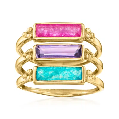 Ross-simons Multi-gemstone Jewelry Set: 3 Rings In 18kt Gold Over Sterling