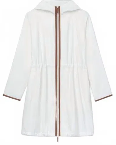 Lafayette 148 Women's Anorak Jacket In White With Leather Trim In White