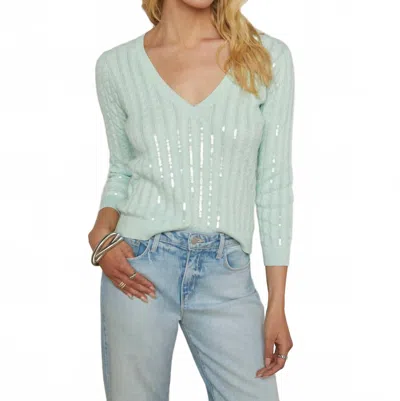 L Agence Trinity Sequin Cabled Pullover Sweater In Pale Jade