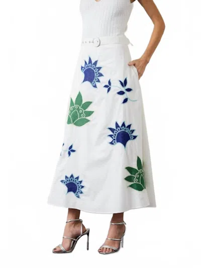 Ciebon Nia Embroidered Maxi Skirt In Blue In White