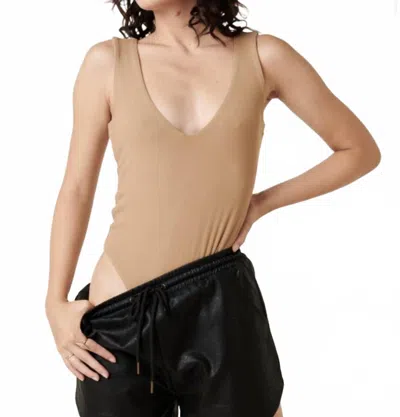 Mittoshop Suzy Deep V-neck Bodysuit In Camel In Brown